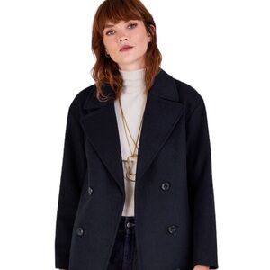 FORECASTER OF BOSTON NAVY BLACK WOOL DOUBLE BREASTED COAT 14